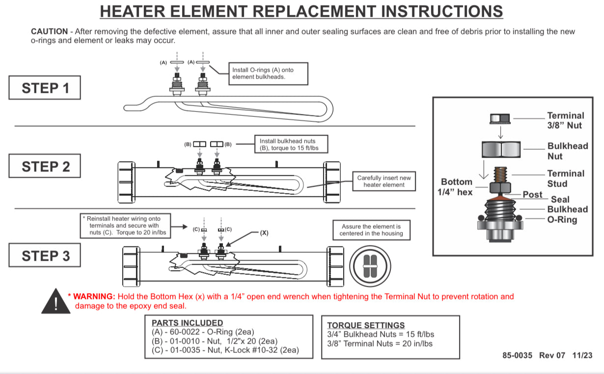 Flow-Thru Universal Spa Heater Element ~ 4.0kW@240V (1.0kW@120V) Long-Life Titanium