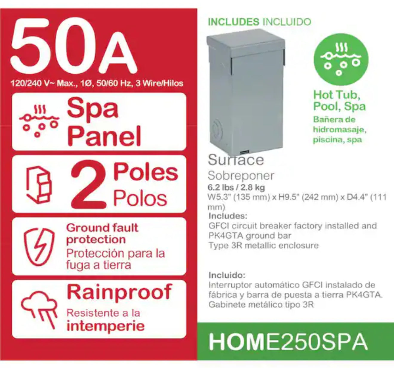 Homeline 50 Amp 2-Space 4-Circuit Spa Panel Main Lug Load Center